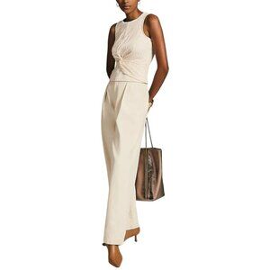 Anthropologie Cream Sleeveless Twist Front Jacquard Cropped Top Sz S